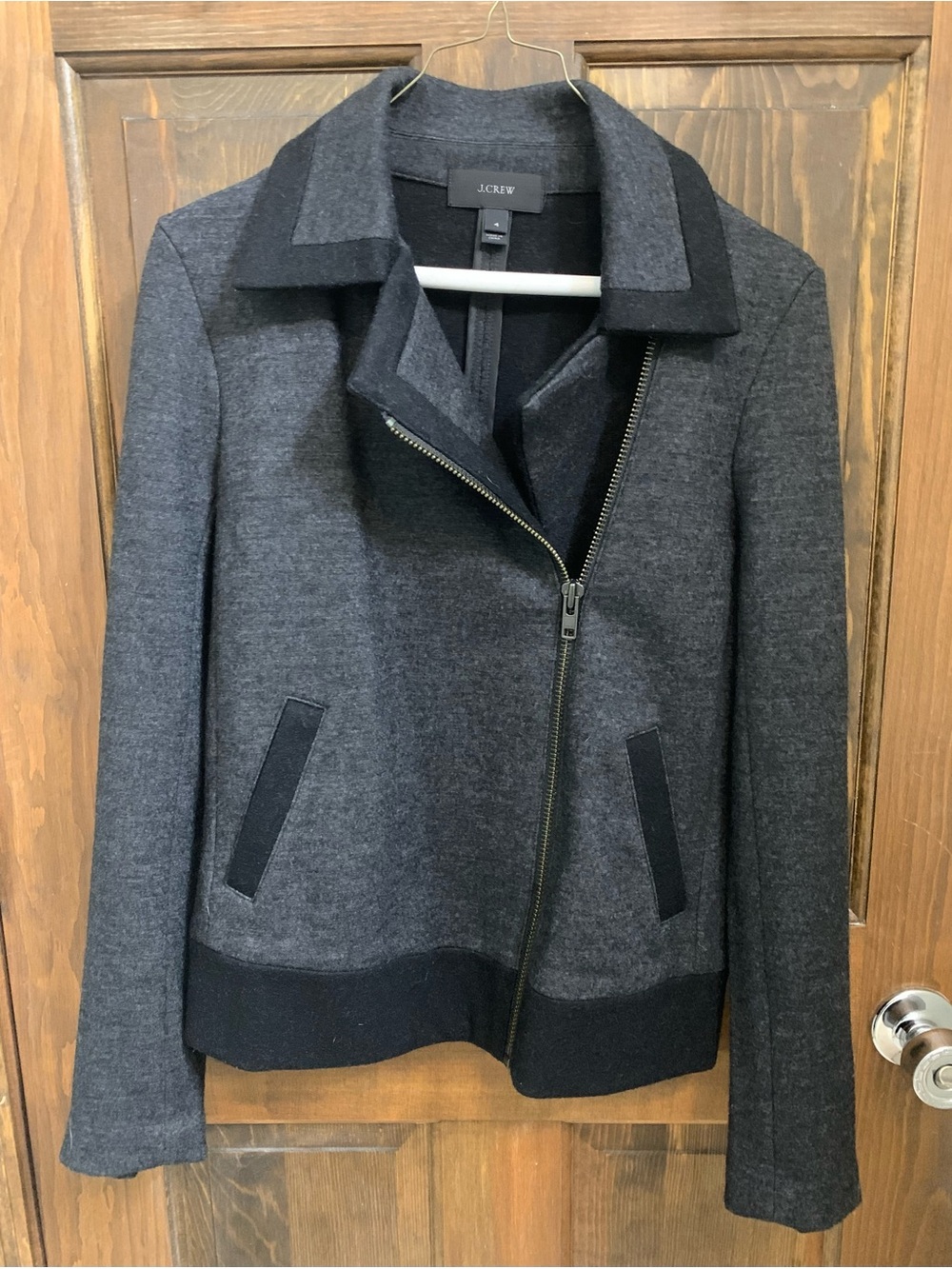 J. Crew Gray and Black Wool-Blend Zip Front Jacket 4